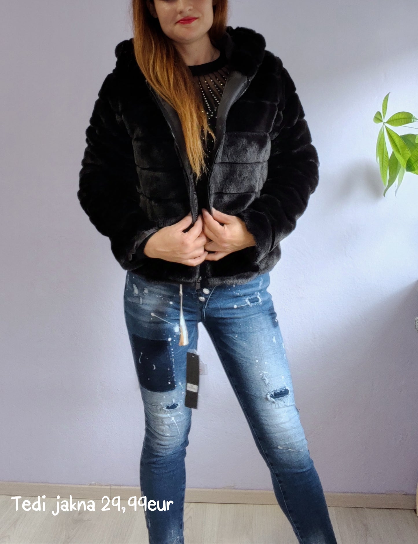 Teddy jakna v črni in beli barvi
