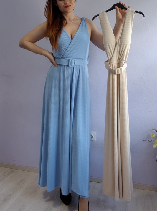 Elegantna Dolga Obleka s Pasom